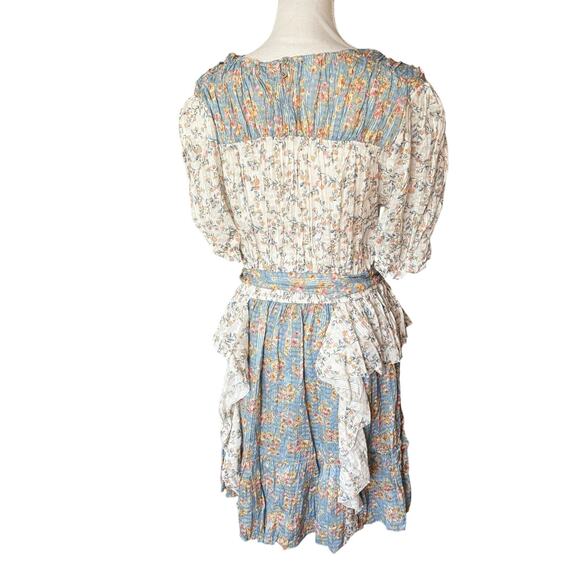 Anthropologie Current Air Los Angeles crinkle ruffle puff sleeve dress L large - Picture 3 of 13